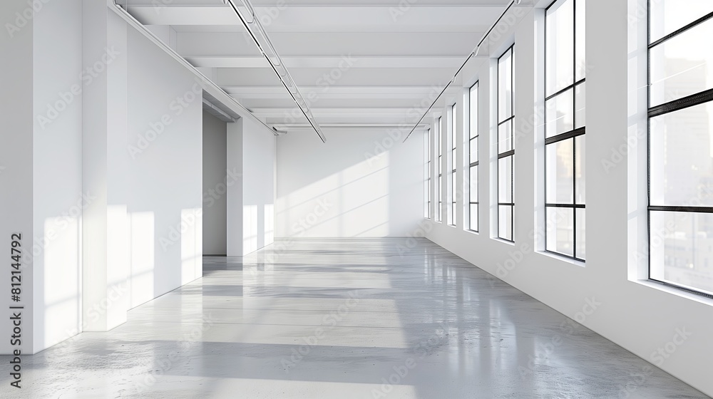 White empty room with windows White empty room with windows