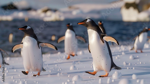 Penguins Parading  Antarctic Charm on Icy Shores