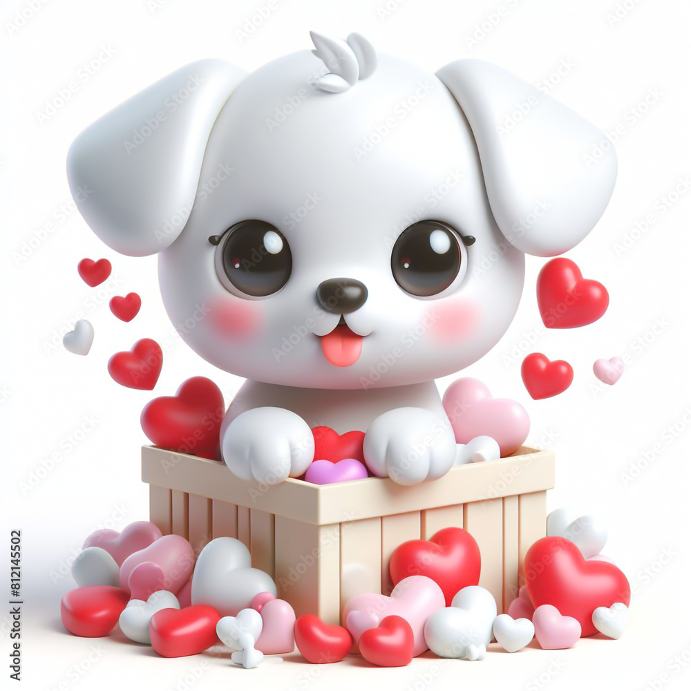 3D funny puppy cartoon with hearts for Valentine's Day 3D funny puppy cartoon with hearts for Valentine's Day
