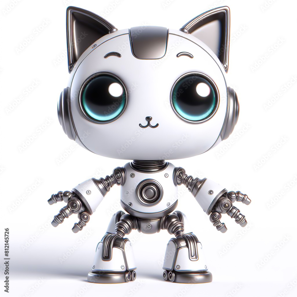 3D funny robotic cat cartoon on white background
3D funny robotic cat cartoon on white background