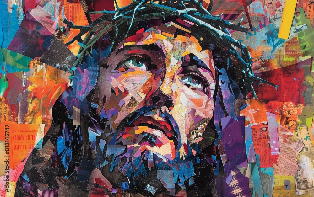 Vibrant Jesus Christ Collage for Church Decor Generative AI