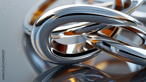 Abstract silver and gold metal rings in dynamic swirls 