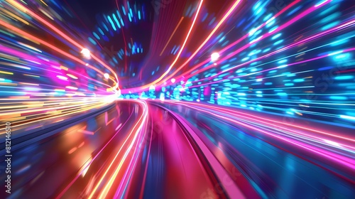 Speed through a neon lit tunnel