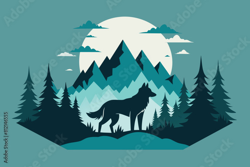 Wolf and Mountain Landscape, Forest laser cut