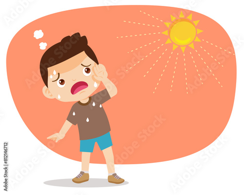 boy too hot thirsty from heat of the summer sun
