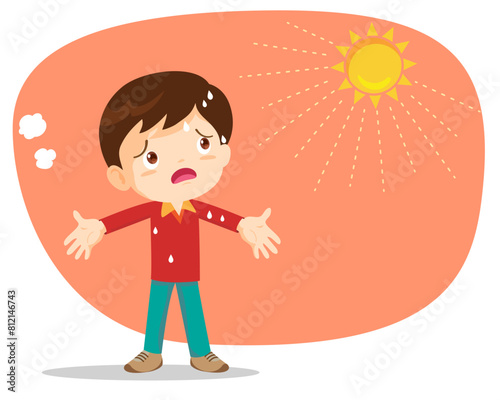 boy too hot thirsty from heat of the summer sun