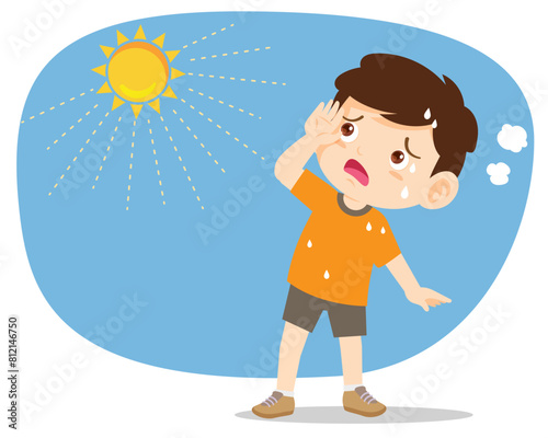 boy too hot thirsty from heat of the summer sun