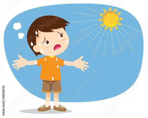 boy too hot thirsty from heat of the summer sun