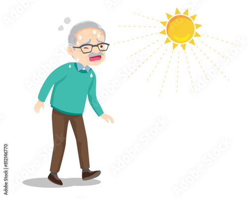 elderly thirsty from heat of the summer sun