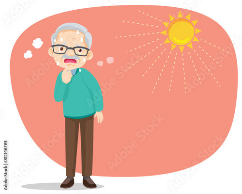 elderly thirsty from heat of the summer sun