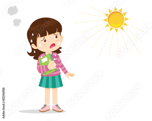 girl thirsty from heat of the summer sun