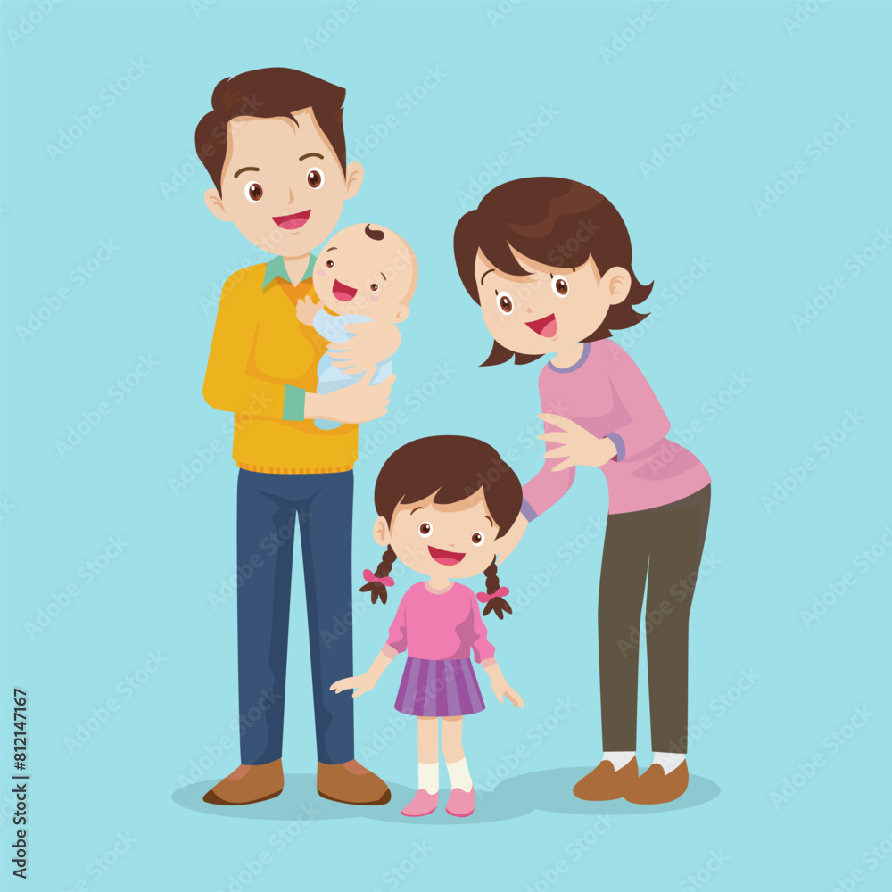 Happy family. Father, mother, son and daughter together Happy family. Father, mother, son and daughter together