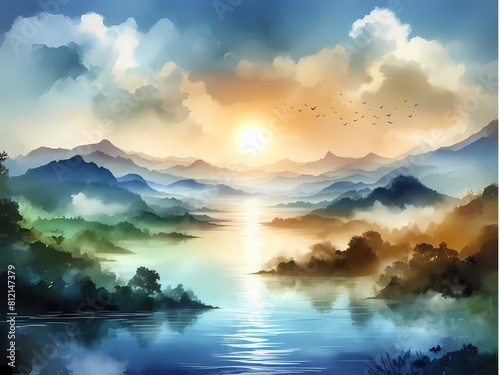 sunset in the mountains water color  © วิทวัส วงษ์หาจักร์