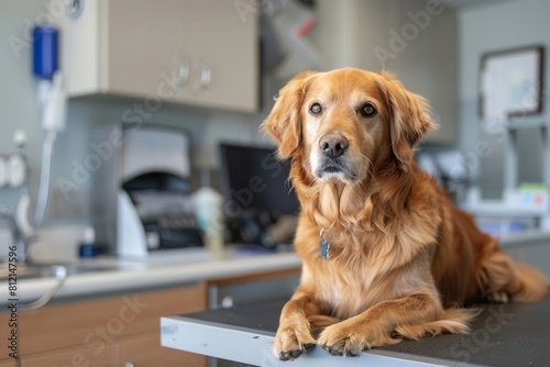Dog in a veterinary clinic on a table at a grooming appointment