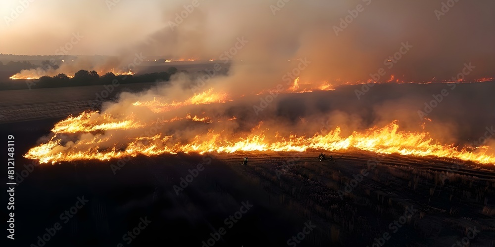 Aerial firefighters battle fastmoving grass fires in hot arid climate. Concept Aerial Firefighters, Grass Fires, Hot Climate, Arid Environment, Emergency Response