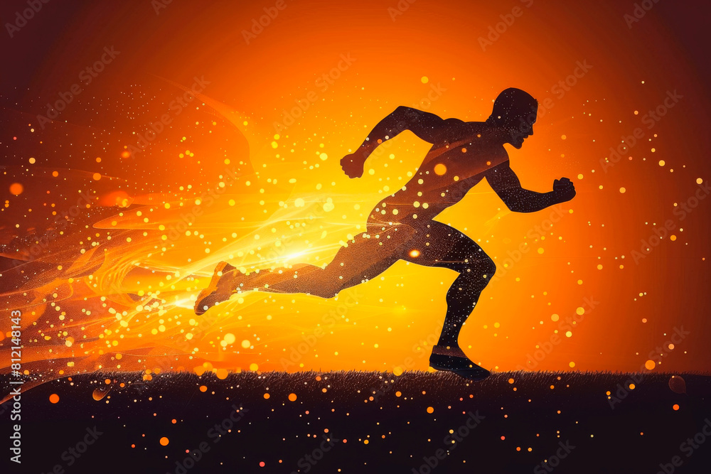 Runner athlete in motion in grunge style with blurred background. Concept: sports competitions for speed and endurance