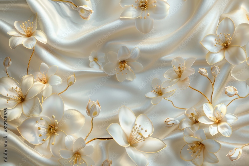 Close Up of White Fabric With Floral Pattern Close Up of White Fabric With Floral Pattern