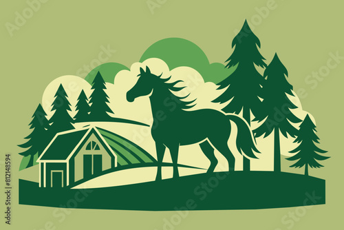 Horse and Forest Landscape  Farm laser cut vector