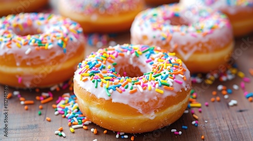 Delicious donuts adorned with colorful sprinkles