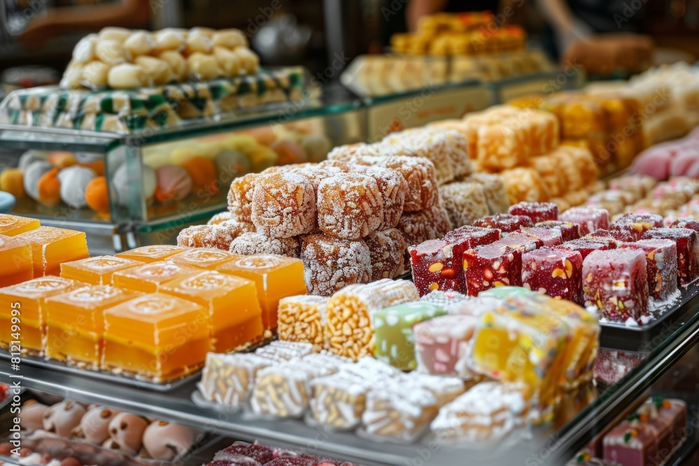 Traditional oriental sweets on a market stall Traditional oriental sweets on a market stall