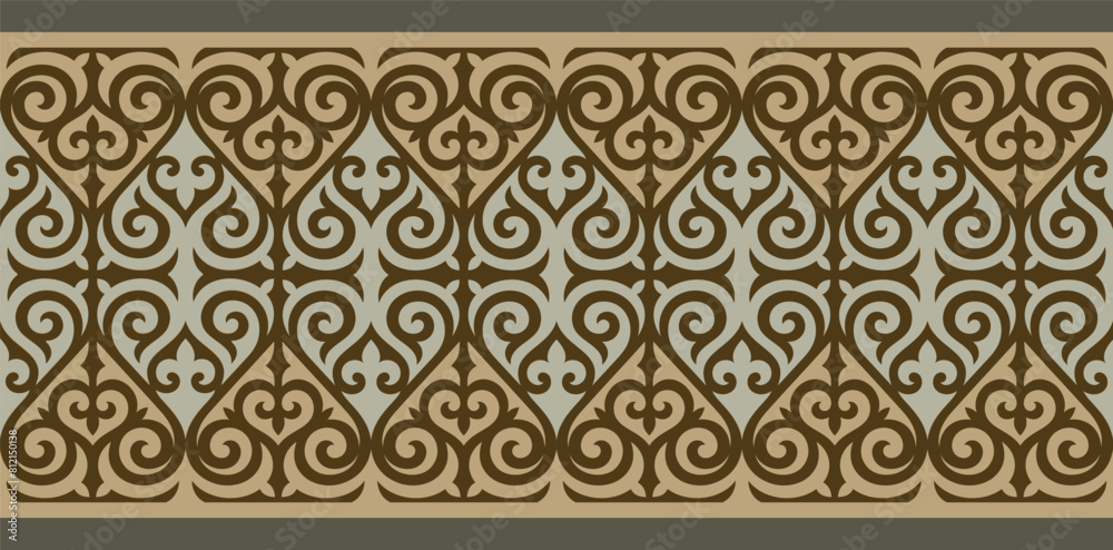 Kazakh ornaments. Strip of plant patterns. Ethno style. Horizontal patterned design. Traditional patterns of Kazakhs. Ancient Turkic ornaments. Traditions of Kazakhstan. Decorative art of nomads. Kazakh ornaments. Strip of plant patterns. Ethno style. Horizontal patterned design. Traditional patterns of Kazakhs. Ancient Turkic ornaments. Traditions of Kazakhstan. Decorative art of nomads.