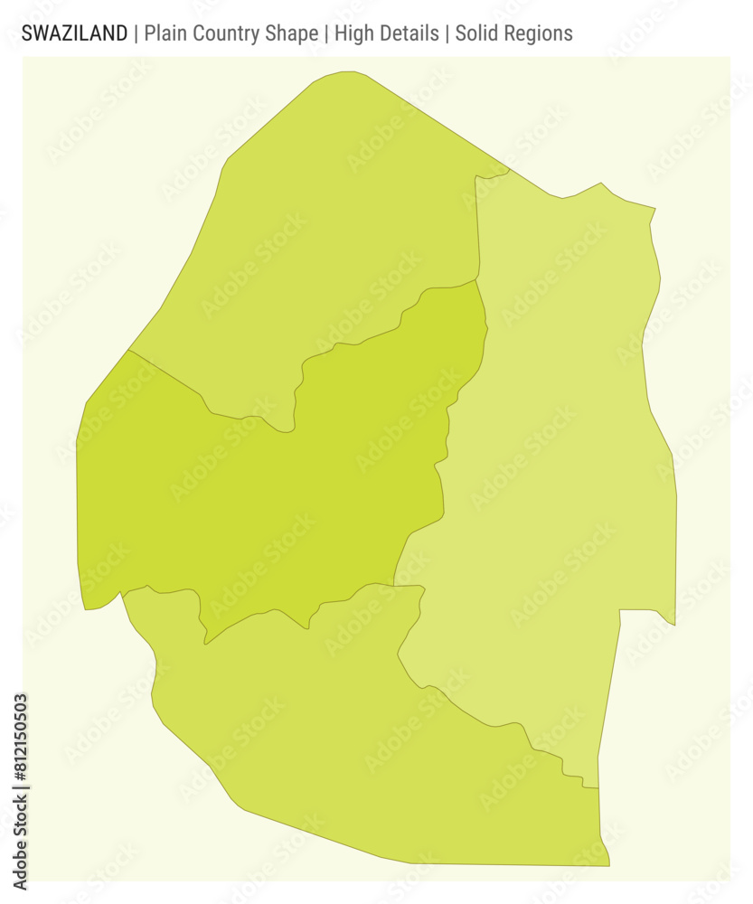 Swaziland plain country map. High details. Solid regions style. Shape of Swaziland. Vector illustration. Swaziland plain country map. High details. Solid regions style. Shape of Swaziland. Vector illustration.