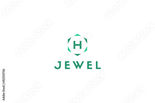 template logo design solution with letter H and jewel shape around there photo