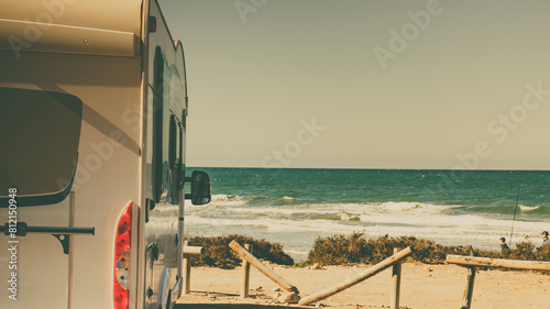 Camper car on beach, camping on nature © Voyagerix