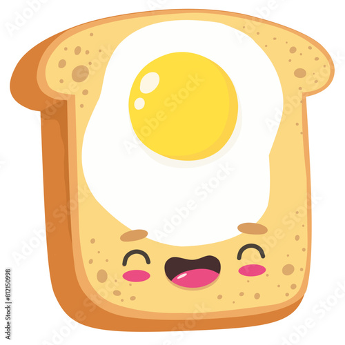 Toast with yolk, cute and cartoon character with happiness emotion, food. Food vector character. © EkaterinaGr