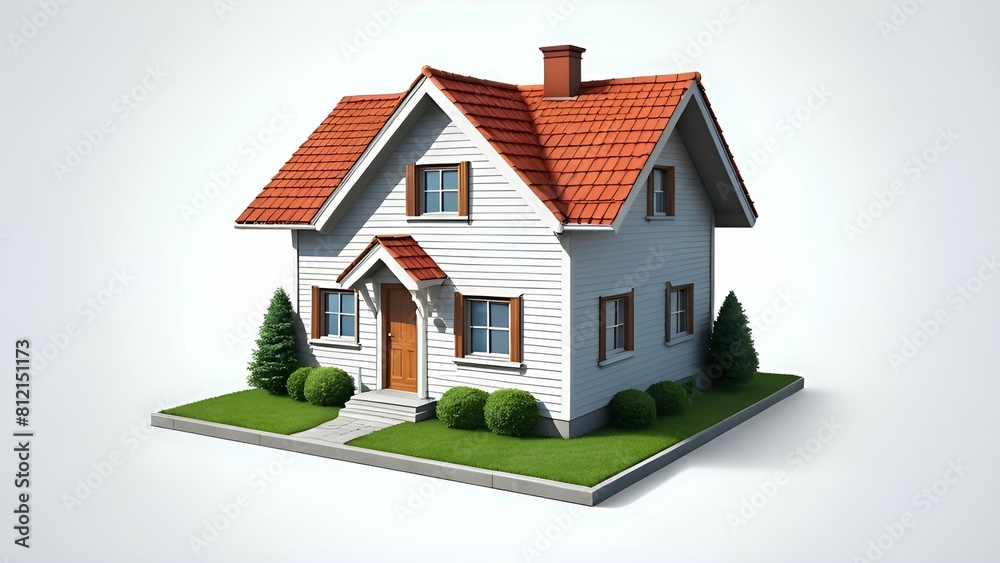 A close up of a small house with a red roof A close up of a small house with a red roof