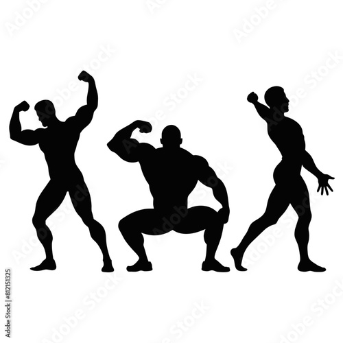 Body building exercise positions silhouette black on white background 1