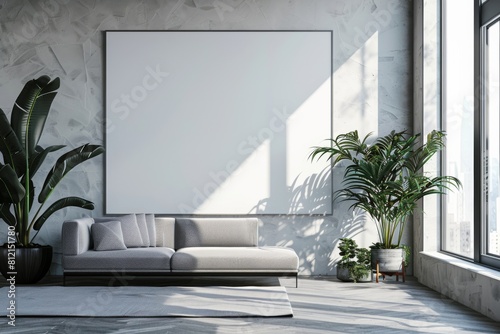 Office Interior with Blank White Poster Mockup created with Generative AI