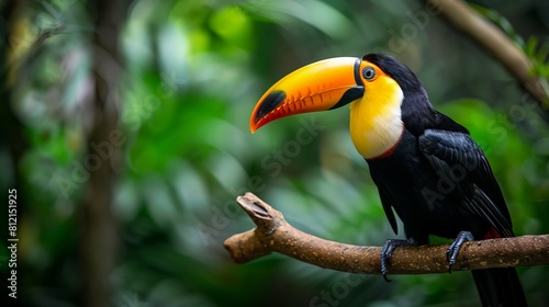 Toucan resting on the branch in the wild photo