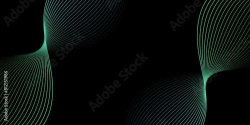 Abstract background with waves for banner. Medium banner size. Vector background with lines. Element for design isolated on black. Black, green and blue. Ocean, night, card