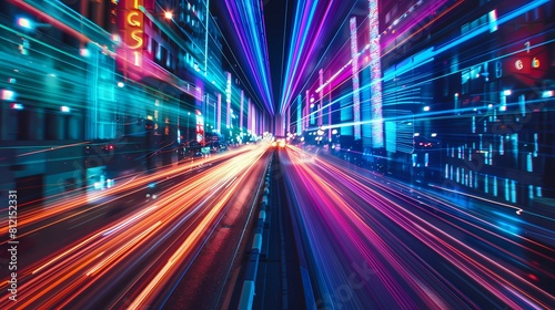 Vibrant city lights streaking in a neon blur © abangaboy