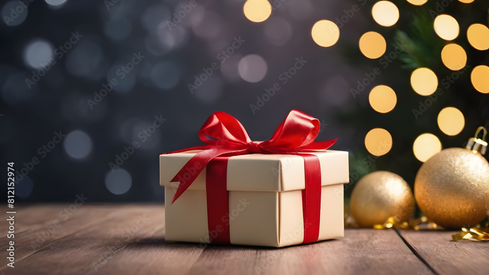 a christmas gift with a red ribbon tied around it. a christmas gift with a red ribbon tied around it.