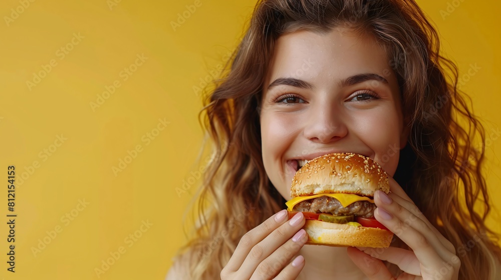fat woman with burger on isolated background fat woman with burger on isolated background