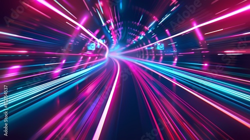 Vibrant neon tunnel racing towards a digital horizon
