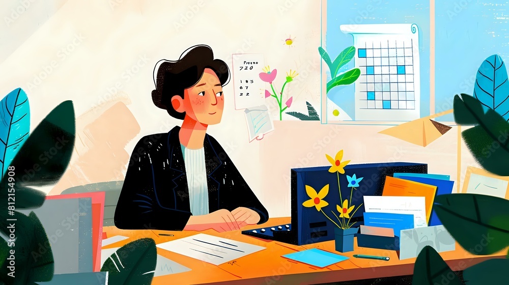Payroll Analyst's demanding role depicted in a detailed office scene Payroll Analyst's demanding role depicted in a detailed office scene