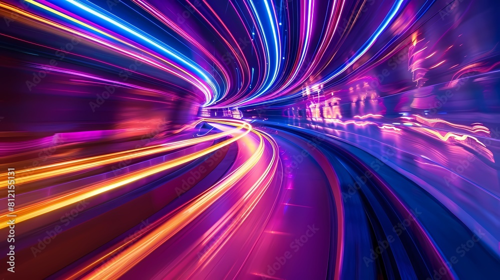 Vibrant streaks of light blaze through a tunnel in a long exposure shot Vibrant streaks of light blaze through a tunnel in a long exposure shot