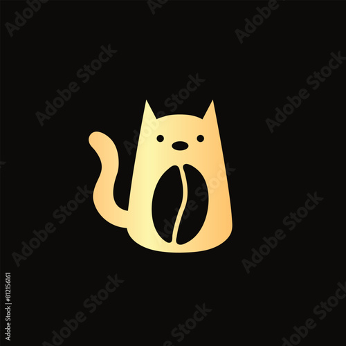 Doodle cat coffee cup logo template, Cat and coffee logo, logo for a coffee shop or cafe business. simple and modern logo.