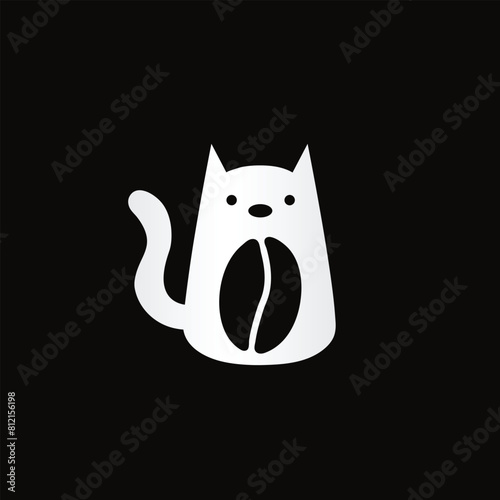 Doodle cat coffee cup logo template, Cat and coffee logo, logo for a coffee shop or cafe business. simple and modern logo.