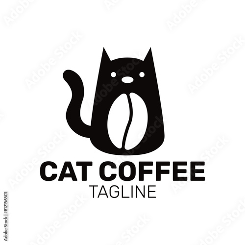 Doodle cat coffee cup logo template, Cat and coffee logo, logo for a coffee shop or cafe business. simple and modern logo.
