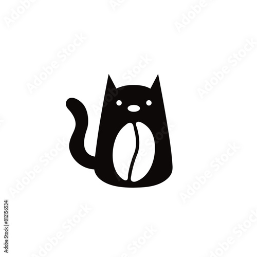 Doodle cat coffee cup logo template, Cat and coffee logo, logo for a coffee shop or cafe business. simple and modern logo.