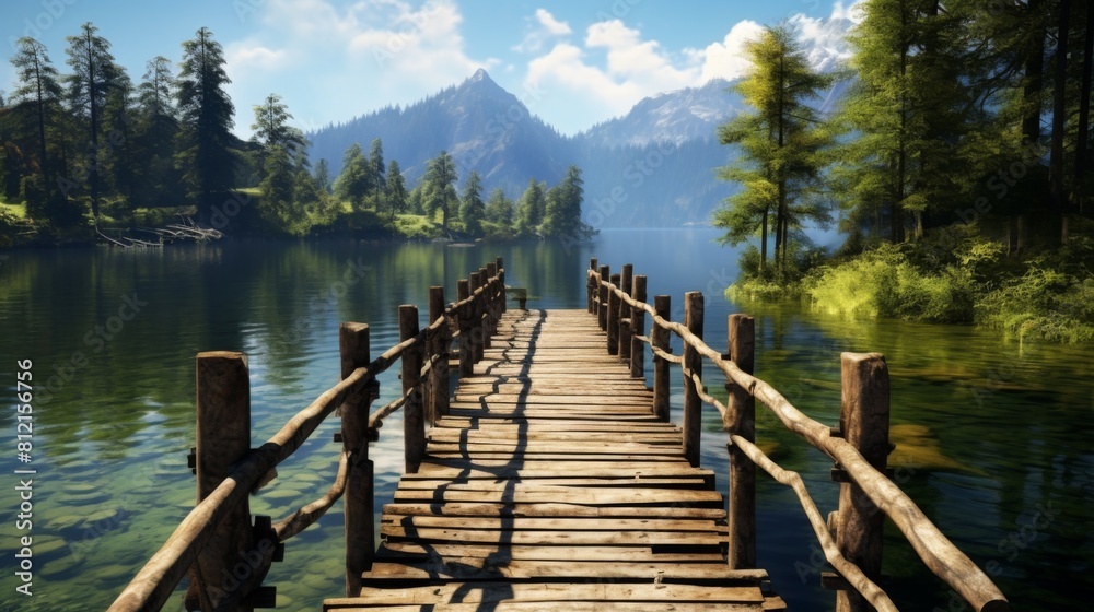 Obraz premium wooden bridges on the lake, mountains