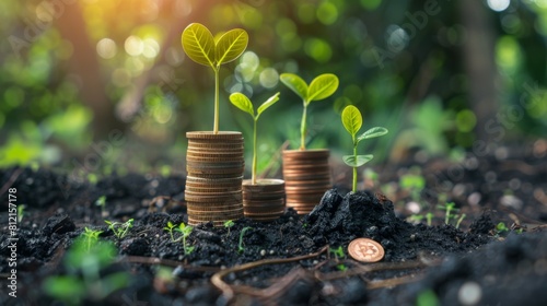 money growth concept,young plants growing up on stack of coins for saving and invesment