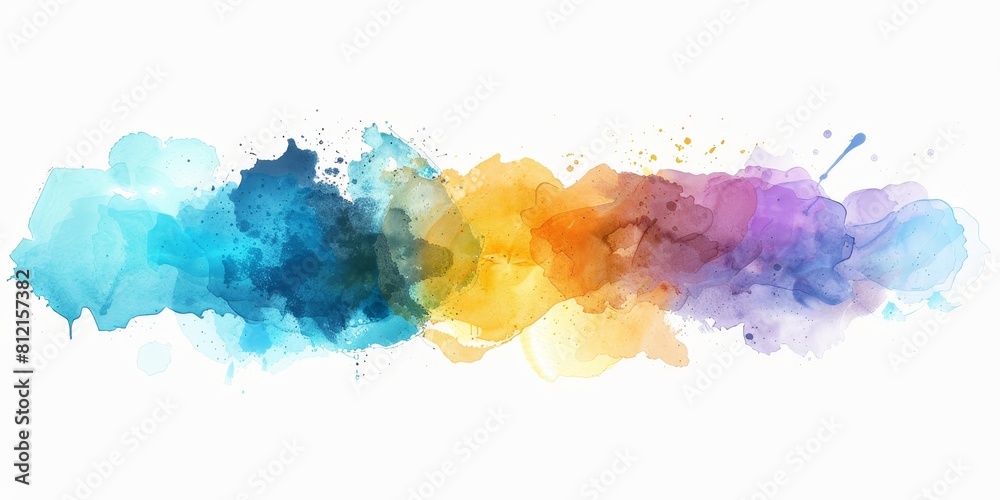 Abstract watercolor brush strokes. Blue, green, yellow, orange, purple.