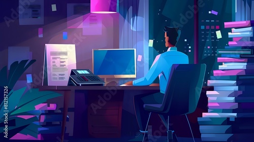 Payroll Analyst's demanding role depicted in a detailed office scene photo