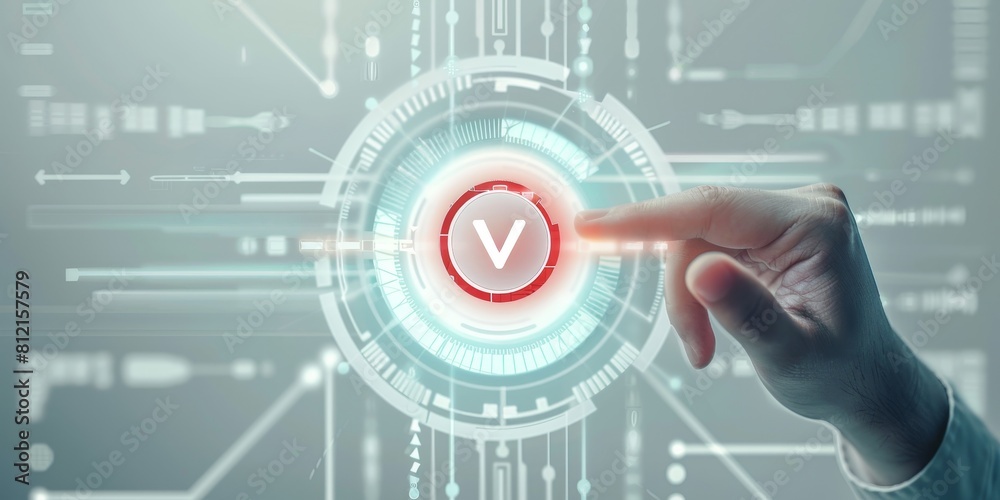 Finger pressing virtual button. Finger pressing virtual button.