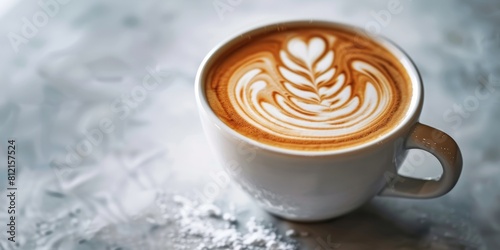 Cup of hot coffee with beautiful latte art on the foam